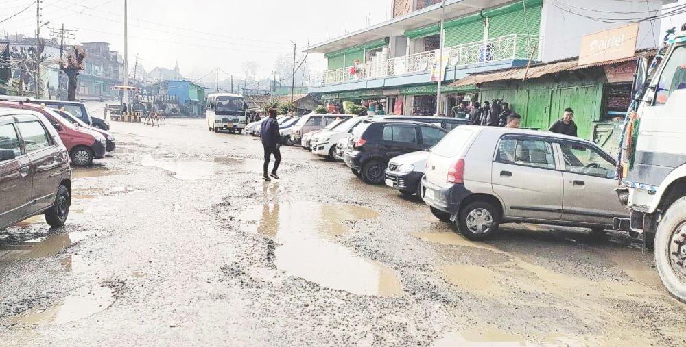 The road condition at Kiphire’s town square known as Deluxe Point. (Morung Photo)